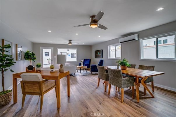Dining room, Interior, Living room, Recessed Lighting, Wood Texture Flooring