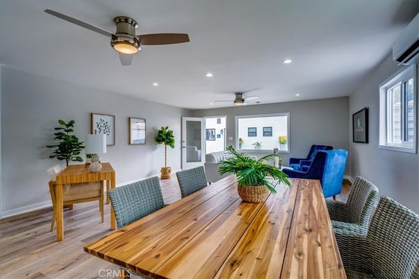 Dining room, Interior, Living room, Recessed Lighting, Wood Texture Flooring