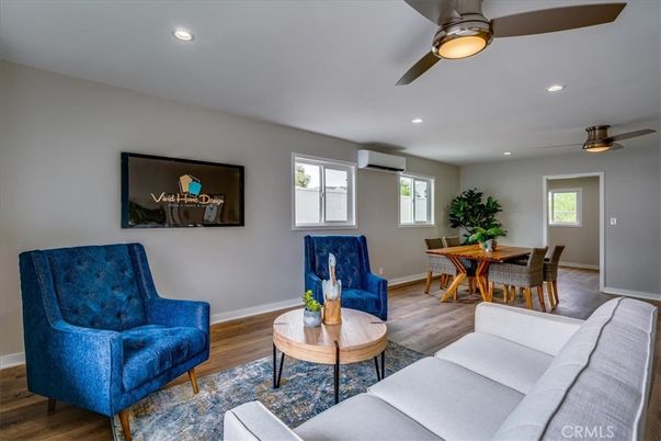 Dining room, Interior, Living room, Recessed Lighting, Wood Texture Flooring