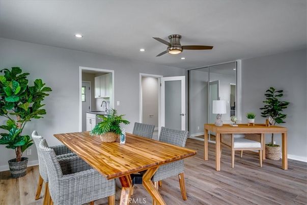 Dining room, Interior, Recessed Lighting, Wood Texture Flooring