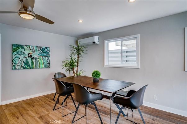 Dining room, Interior, Recessed Lighting, Wood Texture Flooring