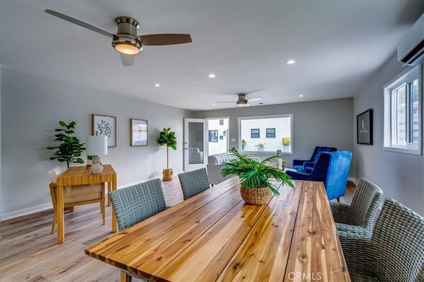 Dining room, Interior, Living room, Recessed Lighting, Wood Texture Flooring