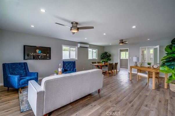 Dining room, Interior, Living room, Recessed Lighting, Wood Texture Flooring