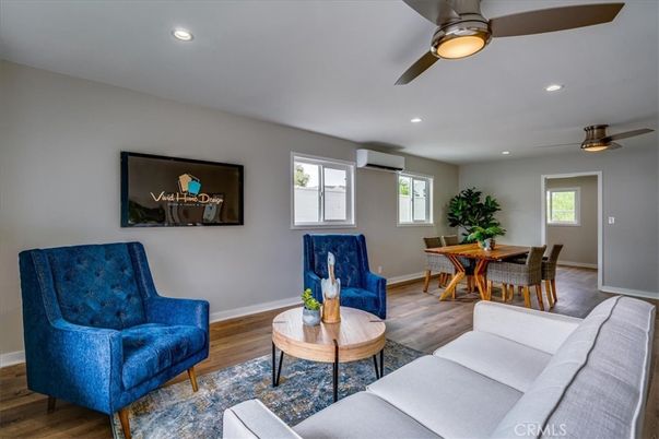 Dining room, Interior, Living room, Recessed Lighting, Wood Texture Flooring