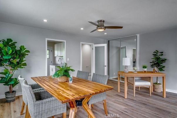 Dining room, Interior, Recessed Lighting, Wood Texture Flooring