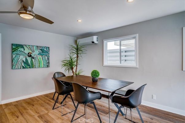 Dining room, Interior, Recessed Lighting, Wood Texture Flooring
