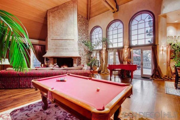 Billiard Table, Fireplace, Game Room, Interior, Piano, Recessed Lighting, Wooden Beams, Wooden Ceilings, Wood Texture Flooring