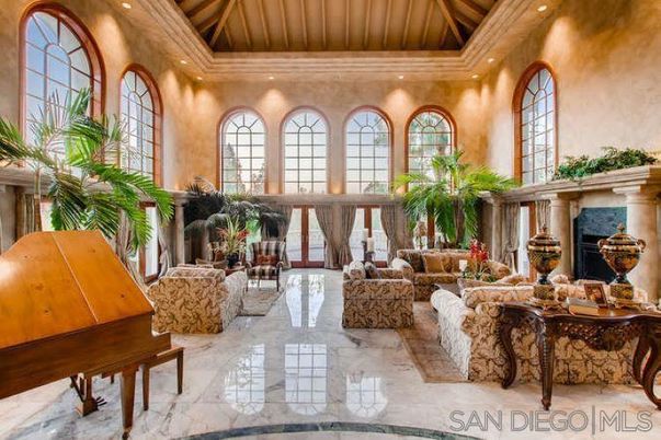 Fireplace, Interior, Living room, Marble, Piano, Recessed Lighting, Wooden Beams, Wooden Ceilings