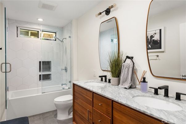Bathroom, Dual Sink Vanities, Glass Shower, Interior, Recessed Lighting