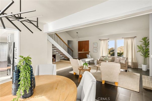 Dining room, Interior, Living room, Pendant Lights, Wood Texture Flooring