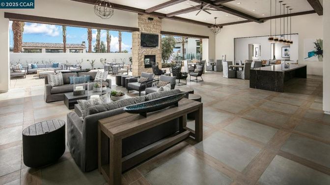 Dining room, Fireplace, Interior, Living room, Pendant Lights, Recessed Lighting, Stone Walls, Wooden Beams