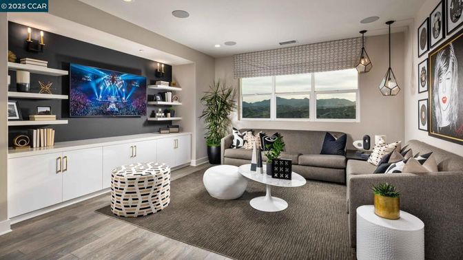 Interior, Living room, Pendant Lights, Recessed Lighting, Wood Texture Flooring