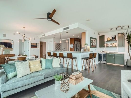 Dining room, Interior, Kitchen, Living room, Pendant Lights, Recessed Lighting, Wood Texture Flooring