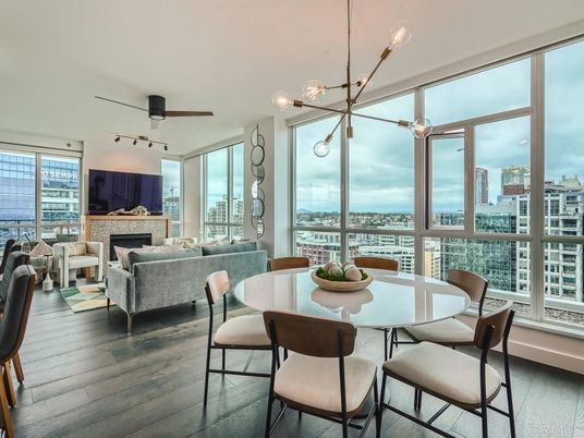 Dining room, Fireplace, Interior, Living room, Pendant Lights, Wood Texture Flooring