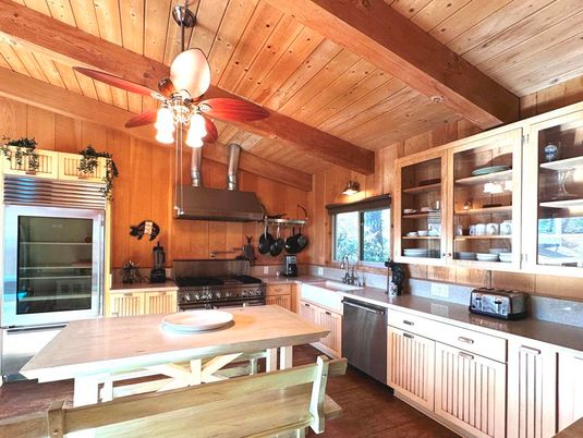 Interior, Kitchen, Stainless Steel Appliances, Wooden Beams, Wooden Ceilings, Wood Texture Flooring, Wooden Walls