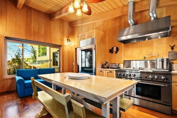 Interior, Kitchen, Stainless Steel Appliances, Wooden Beams, Wooden Ceilings, Wood Texture Flooring, Wooden Walls