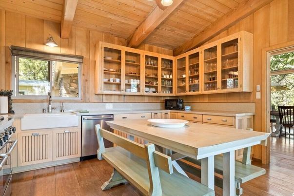 Interior, Kitchen, Stainless Steel Appliances, Wooden Beams, Wooden Ceilings, Wood Texture Flooring, Wooden Walls