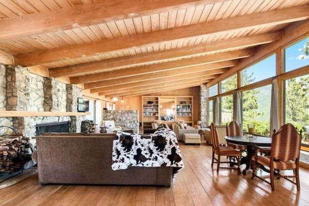 Dining room, Fireplace, Interior, Living room, Stone Walls, Wooden Beams, Wooden Ceilings, Wood Texture Flooring