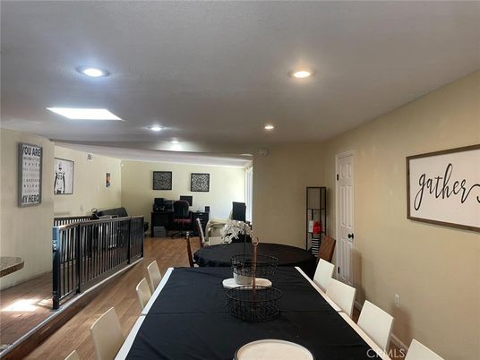Dining room, Interior, Living room, Recessed Lighting, Wood Texture Flooring