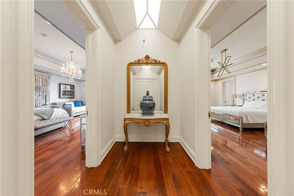 Bedroom, Chandelier, Interior, Wood Texture Flooring