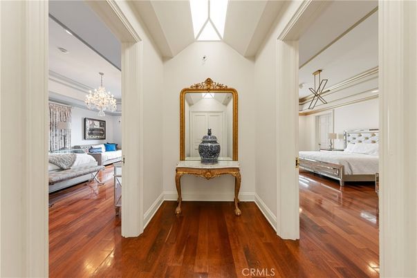 Bedroom, Chandelier, Interior, Wood Texture Flooring