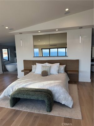 Bedroom, Interior, Pendant Lights, Recessed Lighting, Wood Texture Flooring
