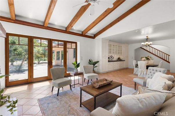 Chandelier, Dining room, Interior, Living room, Wooden Beams