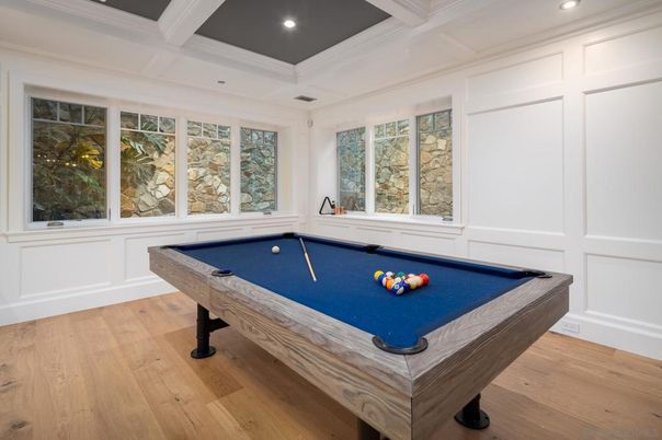 Billiard Table, Game Room, Interior, Recessed Lighting, Wood Texture Flooring
