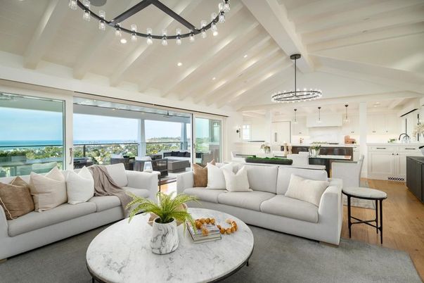 Interior, Kitchen, Living room, Pendant Lights, Recessed Lighting, Stainless Steel Appliances, Water, Wood Texture Flooring
