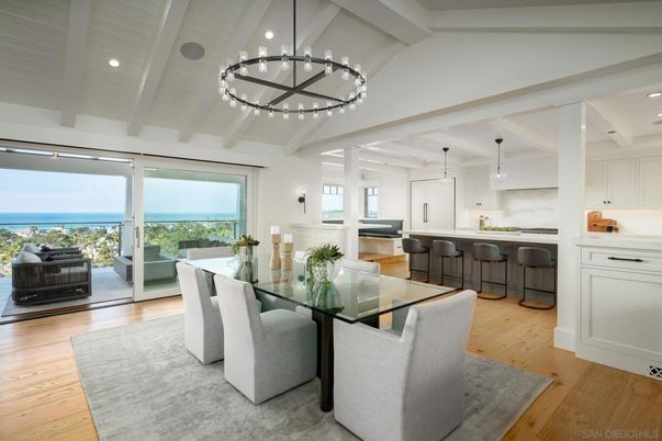 Dining room, Interior, Kitchen, Pendant Lights, Recessed Lighting, Water, Wood Texture Flooring