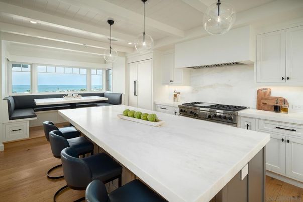 Interior, Kitchen, Pendant Lights, Stainless Steel Appliances, Water, Wood Texture Flooring