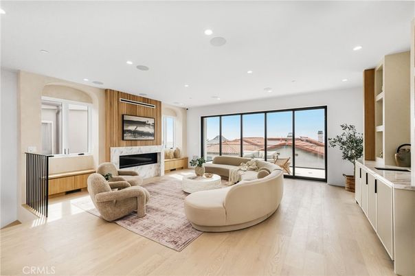 Fireplace, Interior, Living room, Recessed Lighting, Wood Texture Flooring, Wooden Walls
