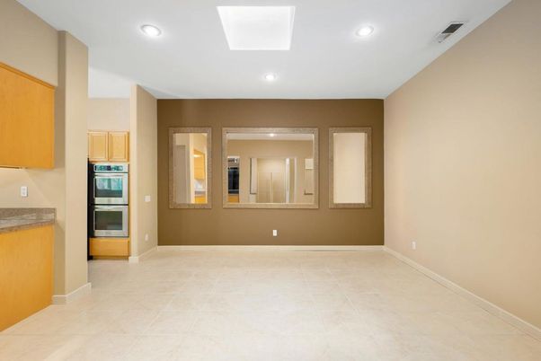 Empty room, Interior, Kitchen, Recessed Lighting, Stainless Steel Appliances