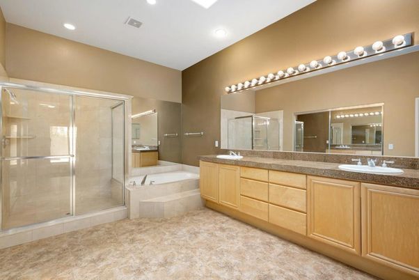 Bathroom, Dual Sink Vanities, Glass Shower, Interior, Recessed Lighting