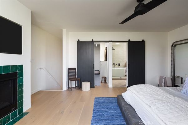 Bedroom, Fireplace, Interior, Wood Texture Flooring