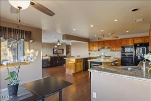 Interior, Kitchen, Living room, Pendant Lights, Recessed Lighting, Stainless Steel Appliances, Wood Texture Flooring