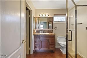 Bathroom, Glass Shower, Interior, Wood Texture Flooring
