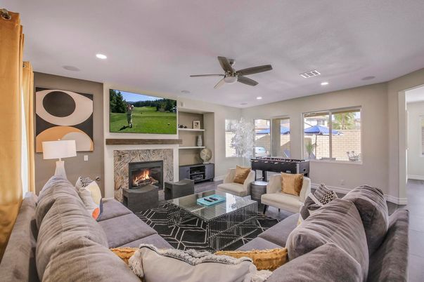 Fireplace, Game Room, Interior, Living room, Recessed Lighting