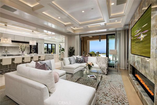 Fireplace, Interior, Kitchen, Living room, Pendant Lights, Recessed Lighting, Wood Texture Flooring