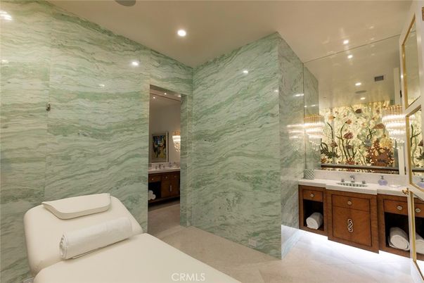Bathroom, Interior, Marble Walls, Recessed Lighting