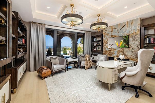 Home Office, Interior, Recessed Lighting, Stone Walls, Wood Texture Flooring