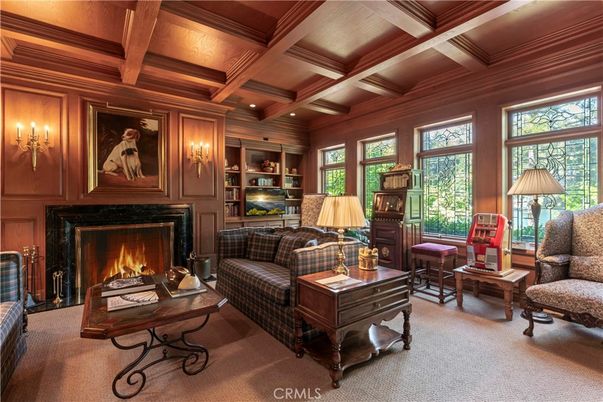 Fireplace, Interior, Living room, Recessed Lighting, Wooden Beams, Wooden Ceilings, Wooden Walls