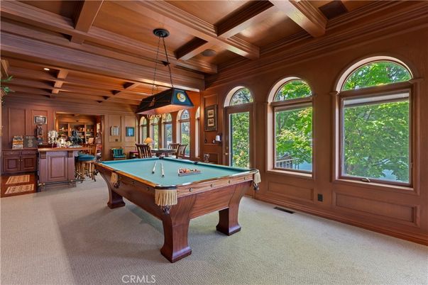 Billiard Table, Game Room, Interior, Pendant Lights, Recessed Lighting, Wooden Beams, Wooden Ceilings, Wooden Walls