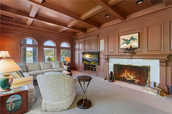 Fireplace, Interior, Living room, Recessed Lighting, Wooden Beams, Wooden Ceilings, Wooden Walls