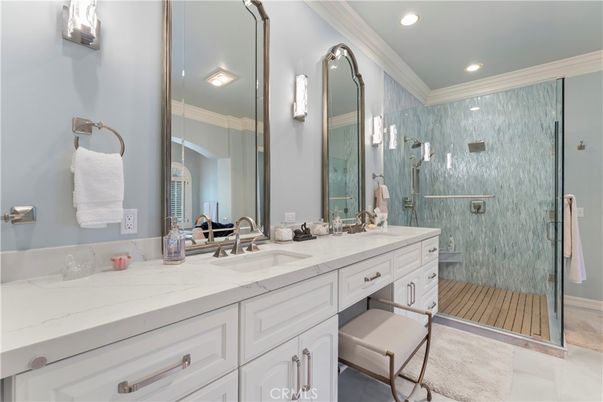 Bathroom, Dual Sink Vanities, Glass Shower, Interior, Recessed Lighting