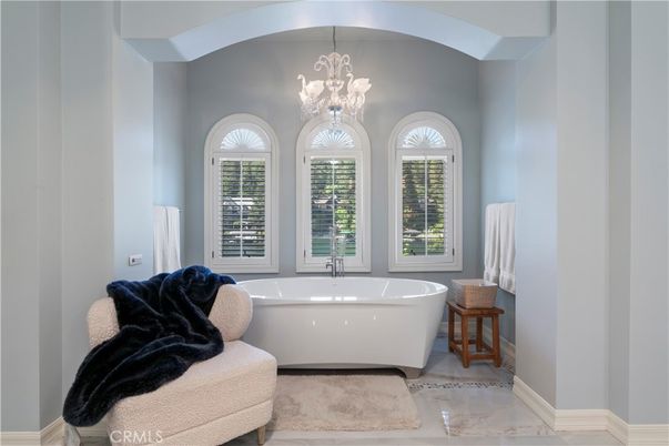 Bathroom, Chandelier, Free Standing Baths, Interior, Marble