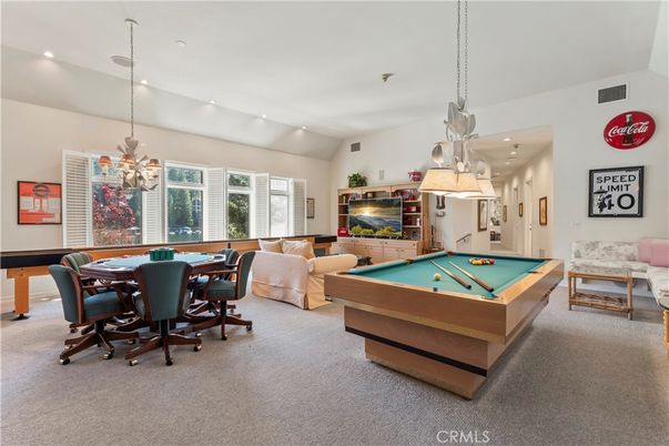 Billiard Table, Chandelier, Dining room, Game Room, Interior, Living room, Pendant Lights, Recessed Lighting