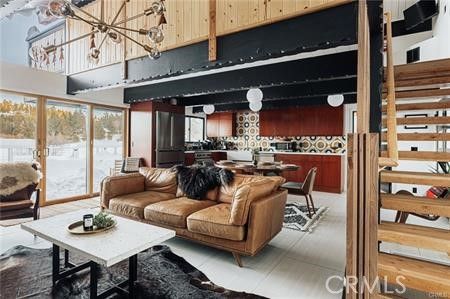 Dining room, Interior, Kitchen, Living room, Pendant Lights, Wooden Walls