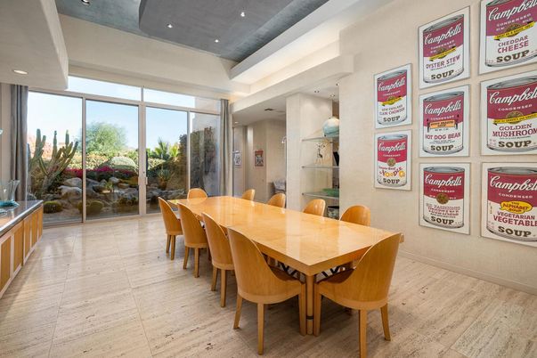 Dining room, Interior, Recessed Lighting, Wood Texture Flooring