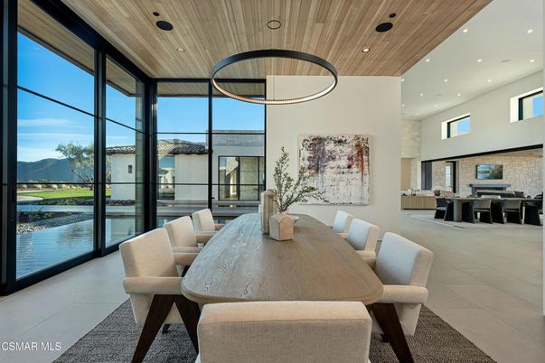 Dining room, Interior, Pendant Lights, Recessed Lighting, Wooden Ceilings